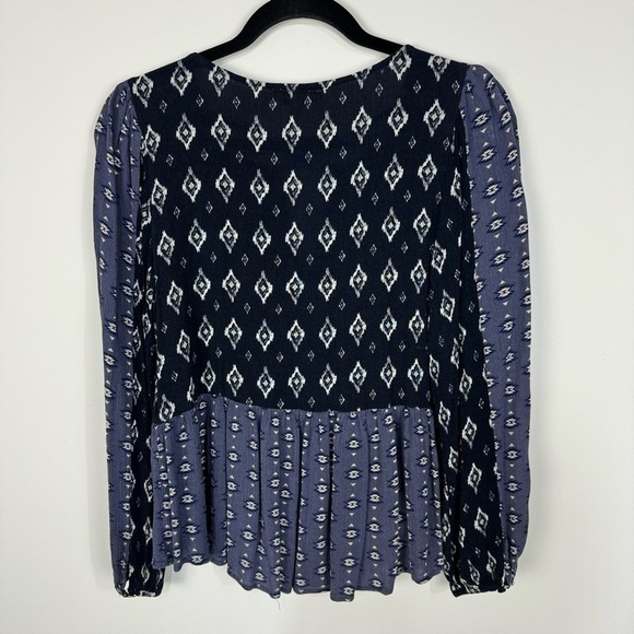 Umgee navy blue peplum v neck blouse top boho bohemian western - Picture 2 of 4